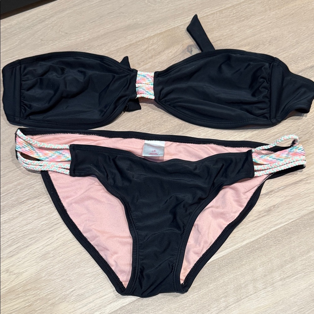 Xhilaration Black Bikini with Multicolor Straps